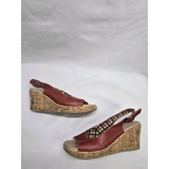 Crocs A Leigh Red Leather Cork Wedge Heel Slingback Sandal Shoes 11848 Women 8 - Picture 7 of 13